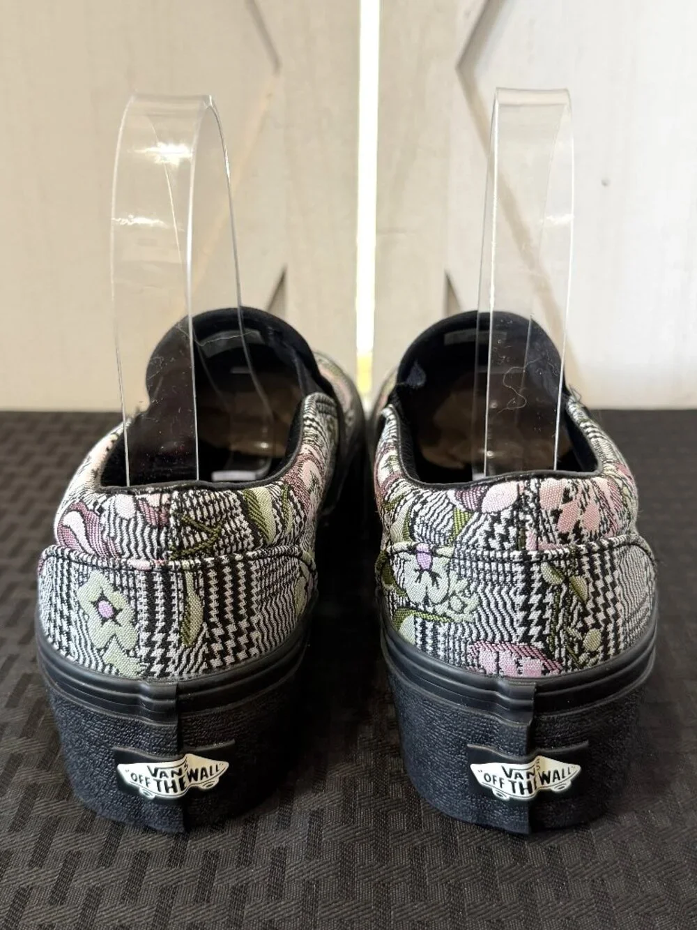 Vans Classic Slip-On Stackform Sneakers in a Tapestry Floral/Black Colorway